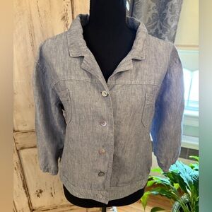 Aegean 100% Linen Jacket. Chambray. XL.Lagenlook, minimalist